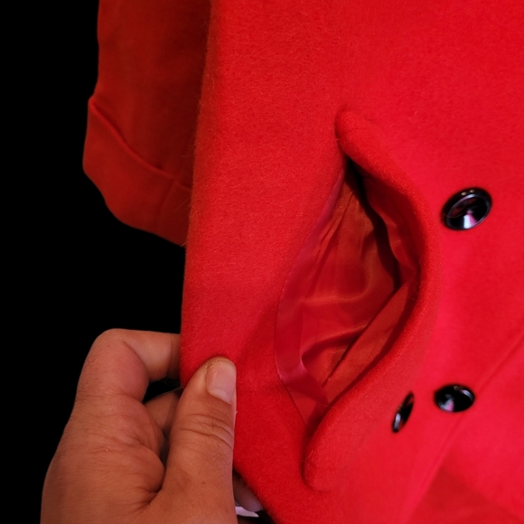 NWT Red Wool Coat xl Double Breasted Pea Coat - Picture 11 of 16